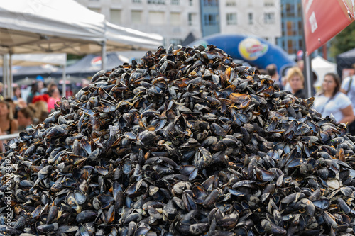 Great Lille Braderie (Braderie de Lille).Large pile of shells from eaten mussels, traditionally built on Great Lille Braderie.