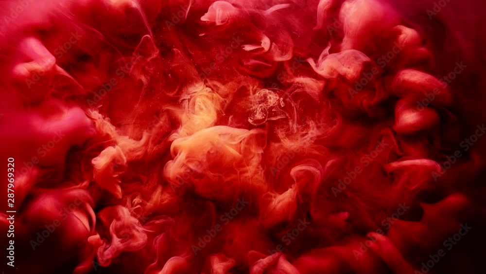 Ink water explosion. Molten magma. Red acrylic paint leak. Abstract steam cloud.