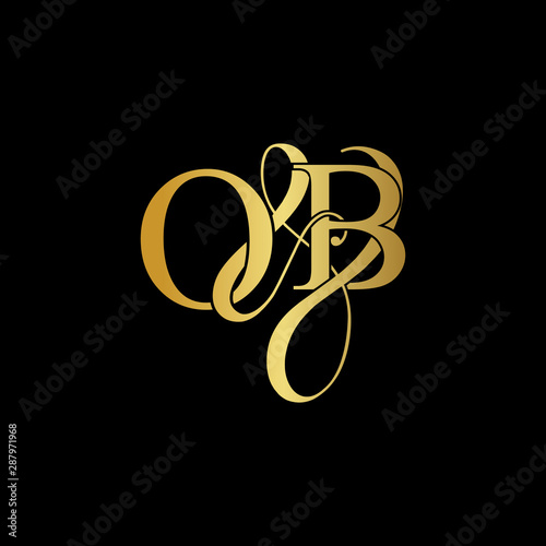 Initial letter O & B OB luxury art vector mark logo, gold color on black background.