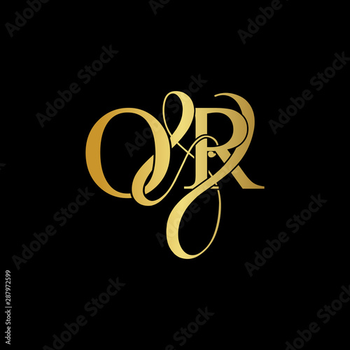 Initial letter O & R OR luxury art vector mark logo, gold color on black background.