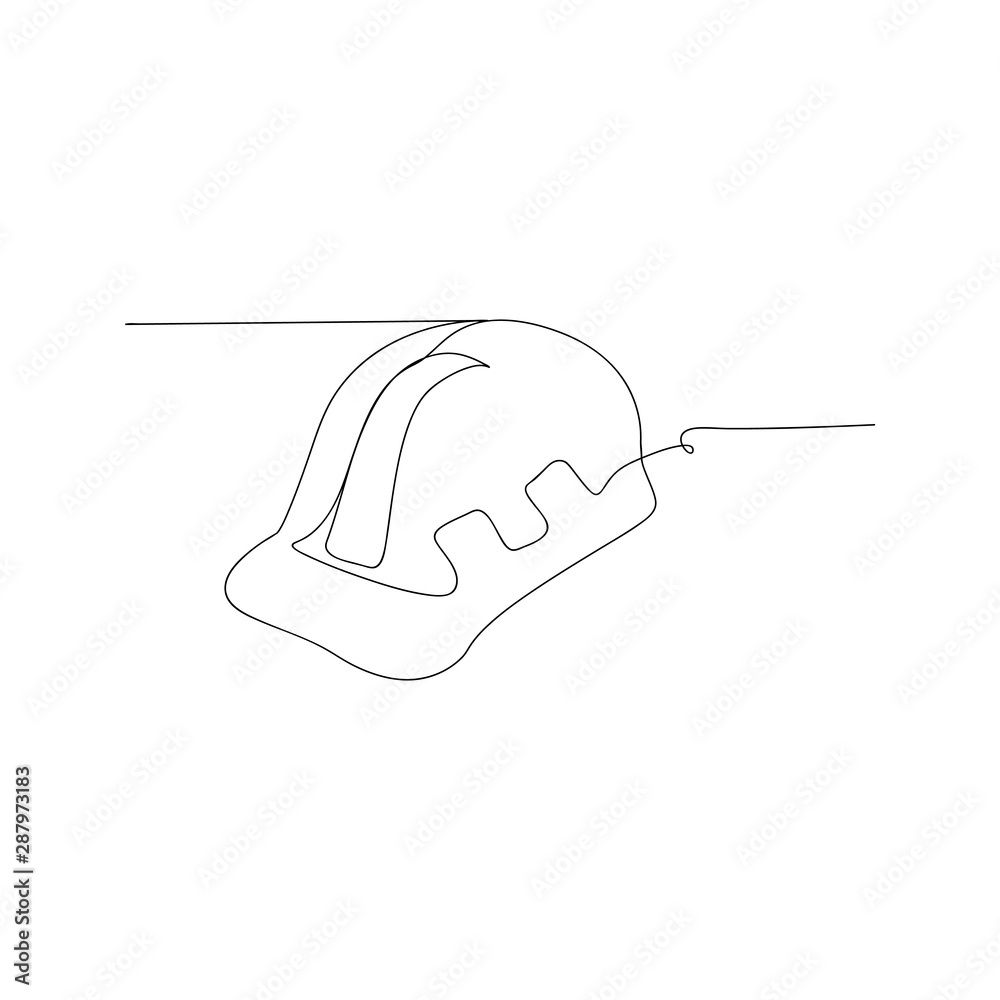 continuous line drawing of hard hat. isolated sketch drawing of hard
