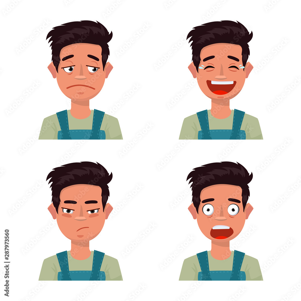 Vector illustration of face and boy sign. Collection of face and young stock vector illustration.
