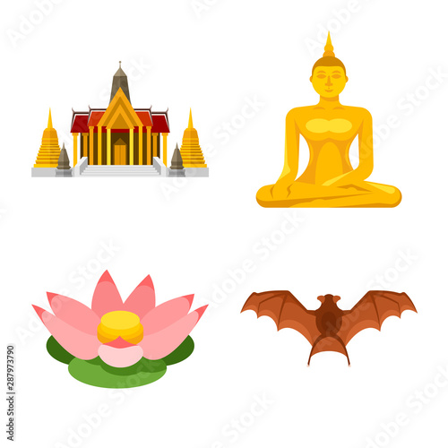 Isolated object of thailand and travel sign. Collection of thailand and culture vector icon for stock.