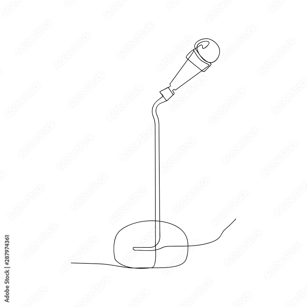 continuous line drawing of microphone. isolated sketch drawing of microphone line concept