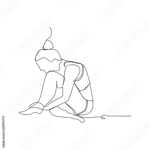 continuous line drawing of sitting sad woman. isolated sketch drawing of sitting sad woman line concept. outline thin stroke vector illustration