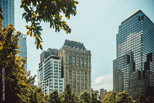 Reflective skyscrapers, office buildings new york