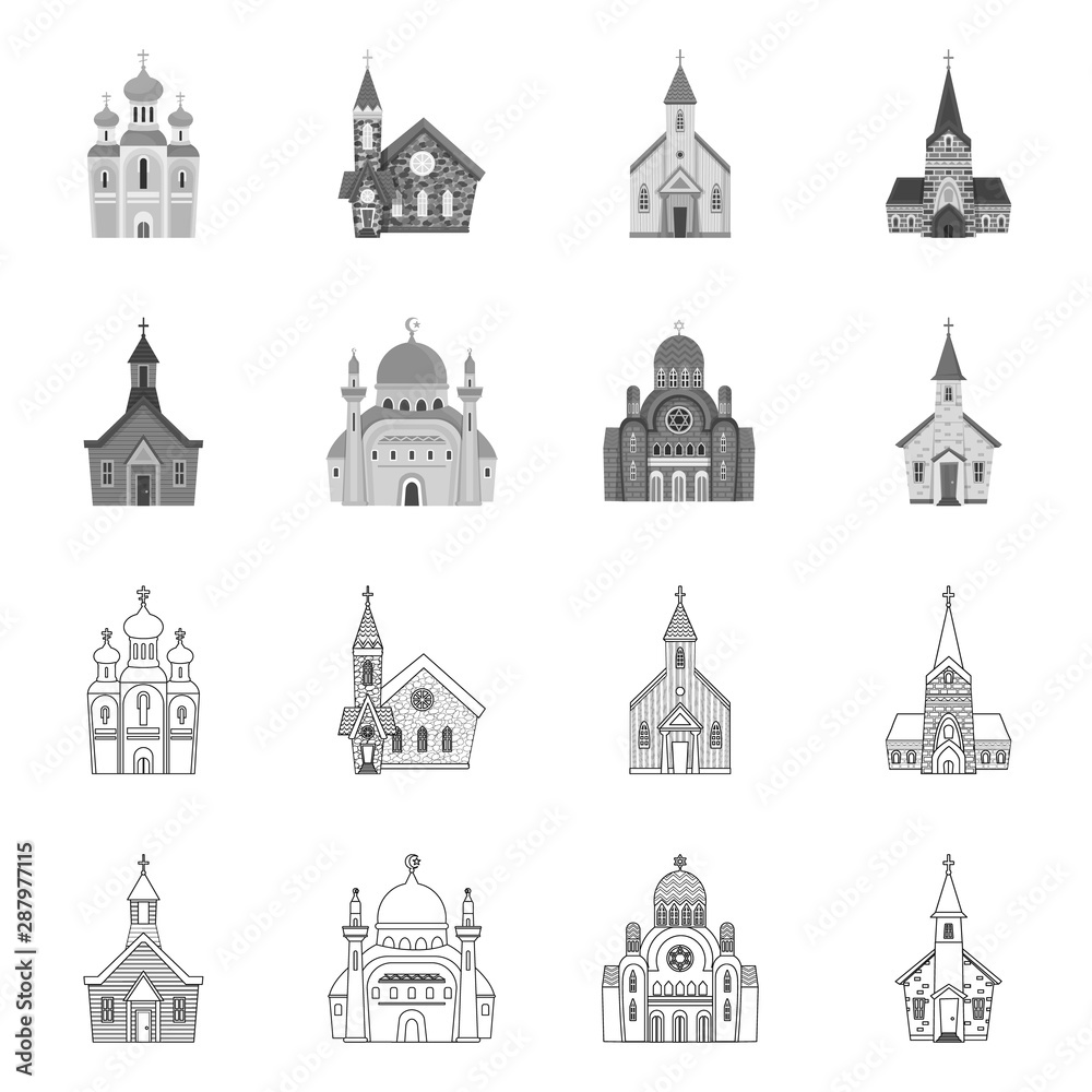 Vector design of cult and temple symbol. Set of cult and parish stock vector illustration.