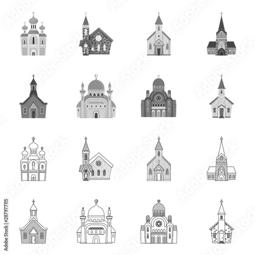 Vector design of cult and temple symbol. Set of cult and parish stock vector illustration.