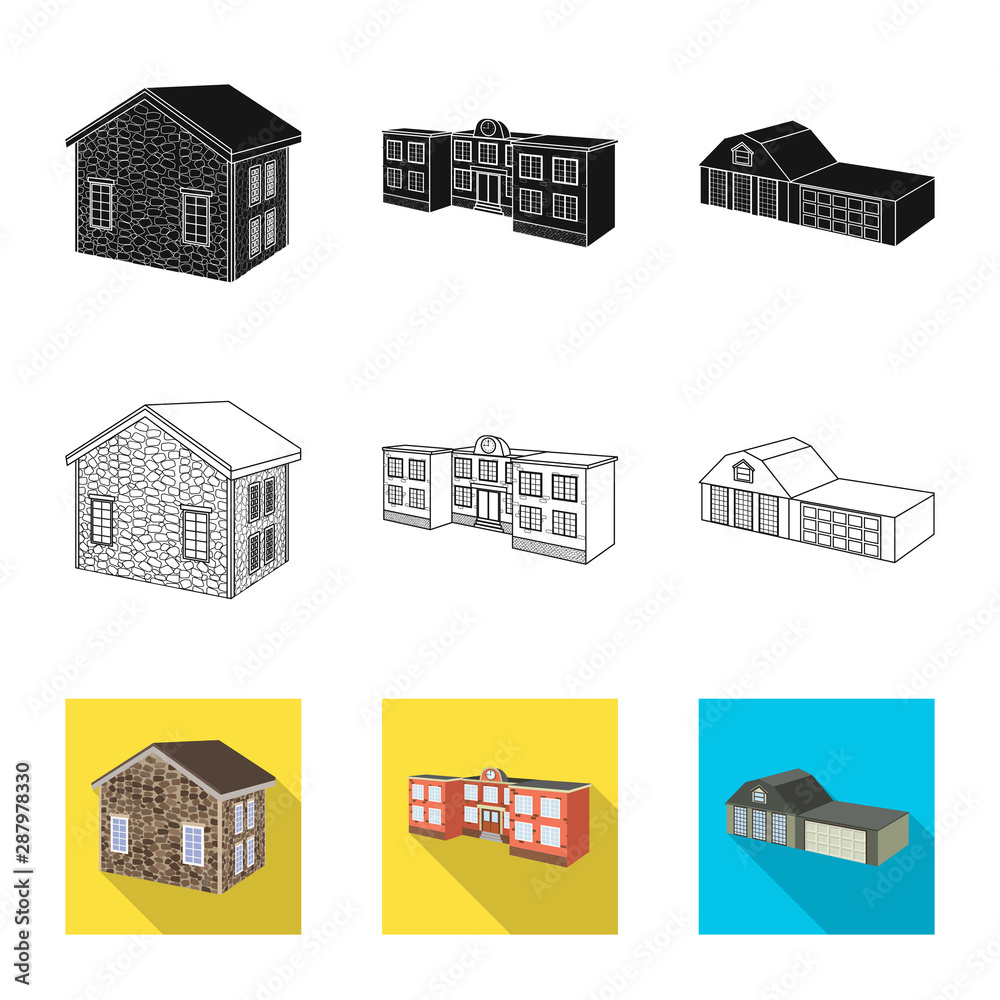 Isolated object of facade and housing symbol. Collection of facade and infrastructure stock vector illustration. Isolated object of facade and housing symbol. Collection of facade and infrastructure stock vector illustration.