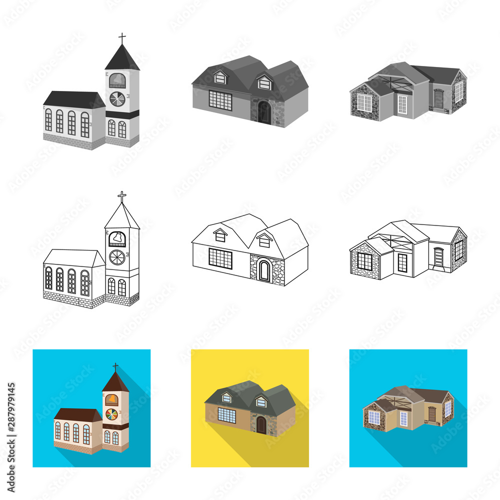 Isolated object of facade and housing symbol. Collection of facade and infrastructure stock symbol for web.