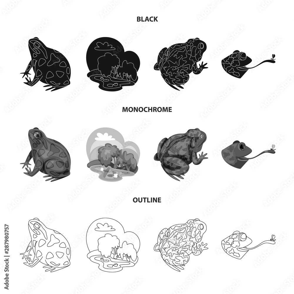 Vector design of wildlife and bog sign. Set of wildlife and reptile vector icon for stock.