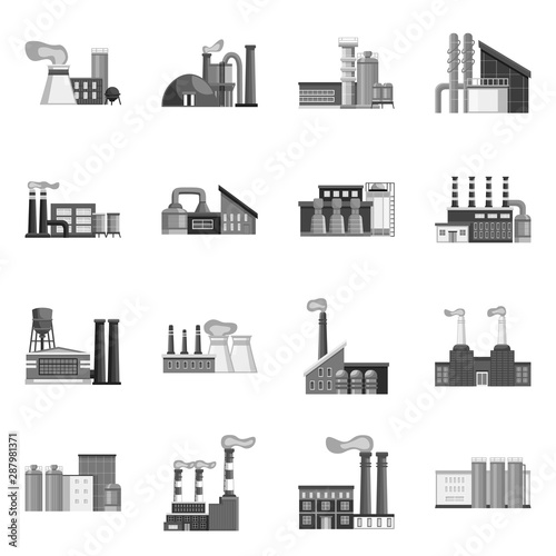 Vector illustration of industry and plant sign. Set of industry and manufacturing vector icon for stock.