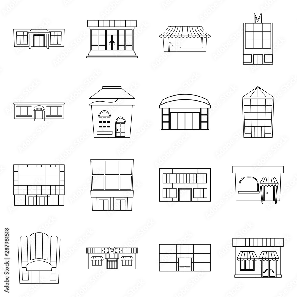 Isolated object of supermarket and building icon. Collection of supermarket and city stock symbol for web.