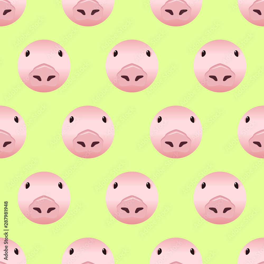 Seamless pattern created by pig faces set to background
