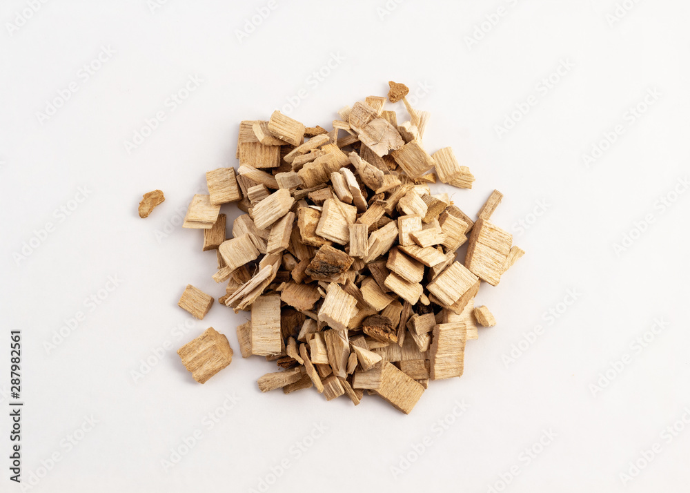 smoking wood chips for BBQ on white background smoking wood chips for BBQ on white background