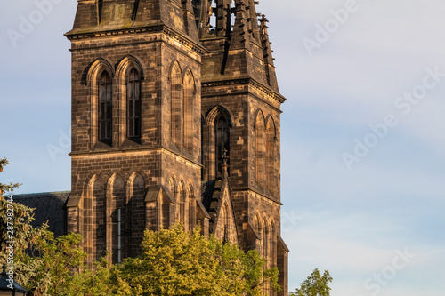 Summer view on two towers of Vysehrad church, Prague, Czechia
