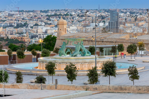 Malta. Triton Fountain in the early morning. © pillerss