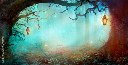 Leinwand Poster Halloween Design in Magical Forest