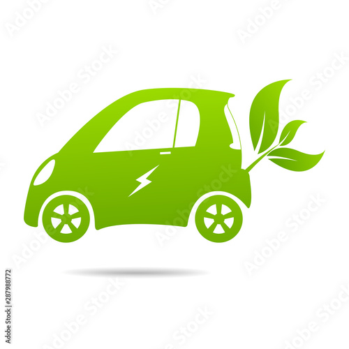 -Ecology concept with eco car Environmental Cityscape Concept Car Symbol With Green Leaves Around Cities Help The World With Eco-Friendly Idea