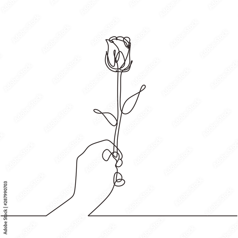 One line drawing hand holding flower continuous one line drawing