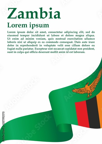 Flag of Zambia, Republic of Zambia. Template for award design, an official document with the flag of Zambia. Bright, colorful vector illustration.