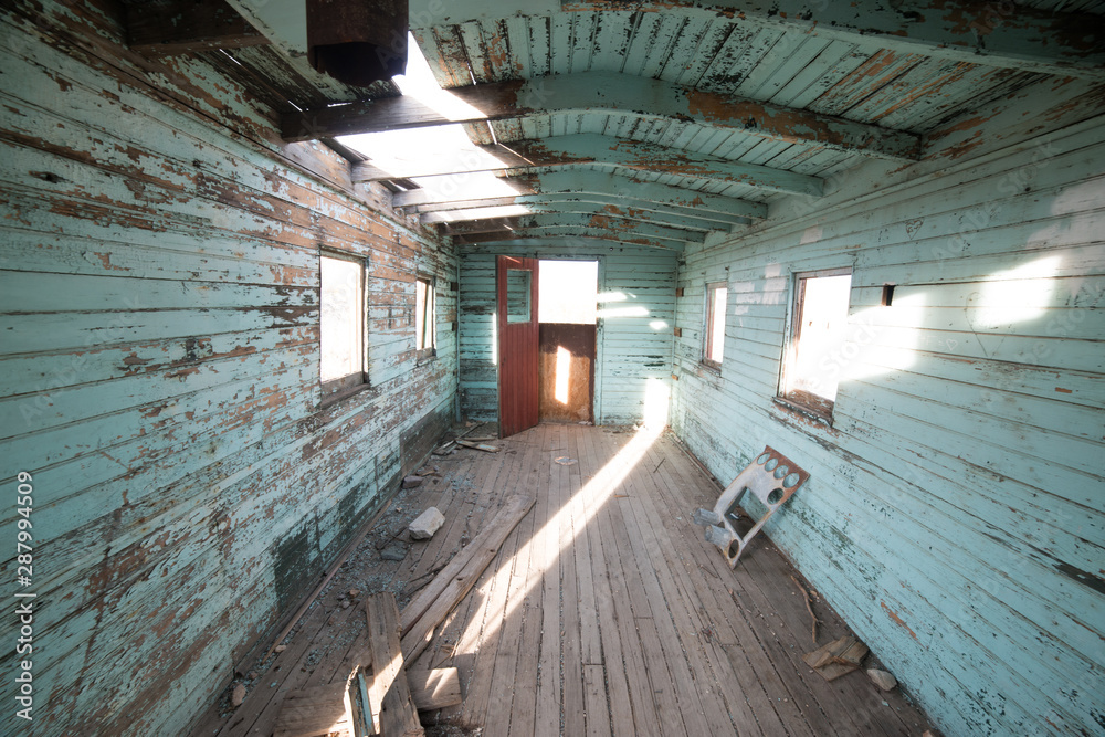 Old wooden empty abandoned house interior  