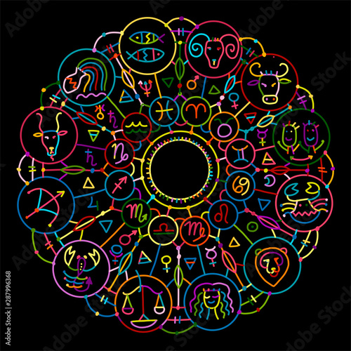 Zodiacal circle with astrology signs for your design