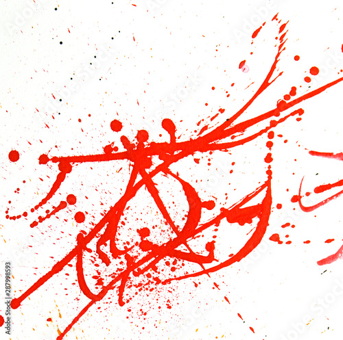red paint ink color textures japan style white background
