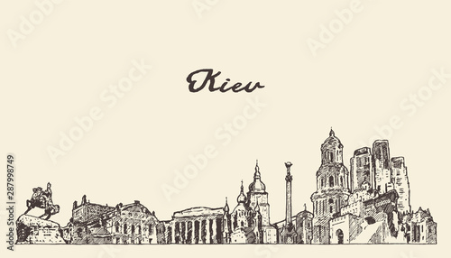 Kiev skyline Ukraine hand drawn vector city sketch