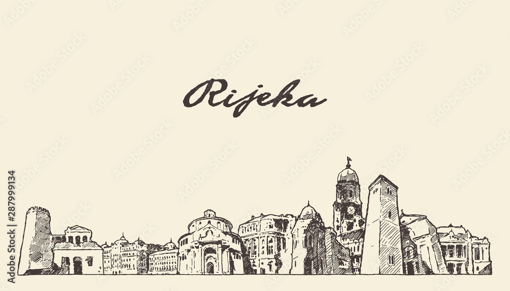 Rijeka skyline Croatia hand drawn vector sketch