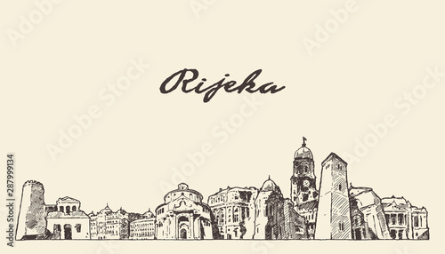 Rijeka skyline Croatia hand drawn vector sketch photo
