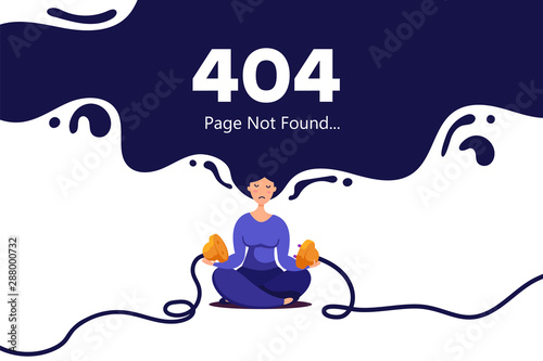 A young girl unplugged electric plug and socket from the network. Illustration of creativity 404 page not found error.