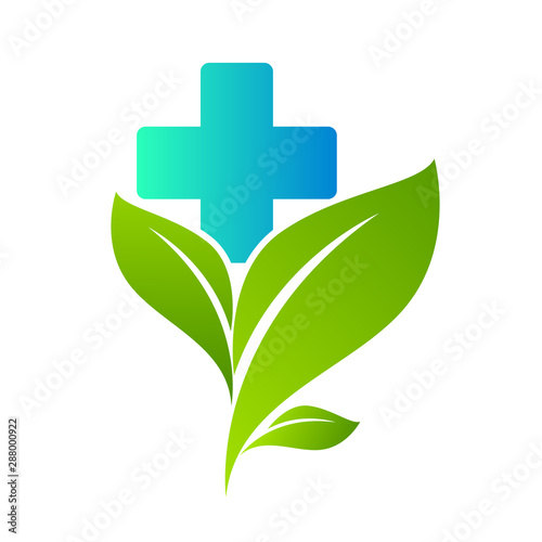 Health care medical cross and leaf,  logo isolated