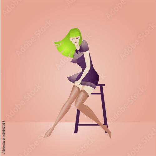 Girl in a light dress posing sitting on a chair, stylish vintage, transparent gradient. plot from the past. 1920s fashion magazine, art deco style, luxury, high society woman