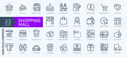 Market Shopping mall - minimal thin line web icon set. Outline icons collection. Simple vector illustration. photo