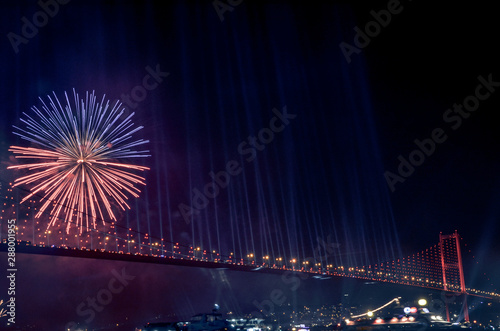 fireworks on bosphorus bridge 