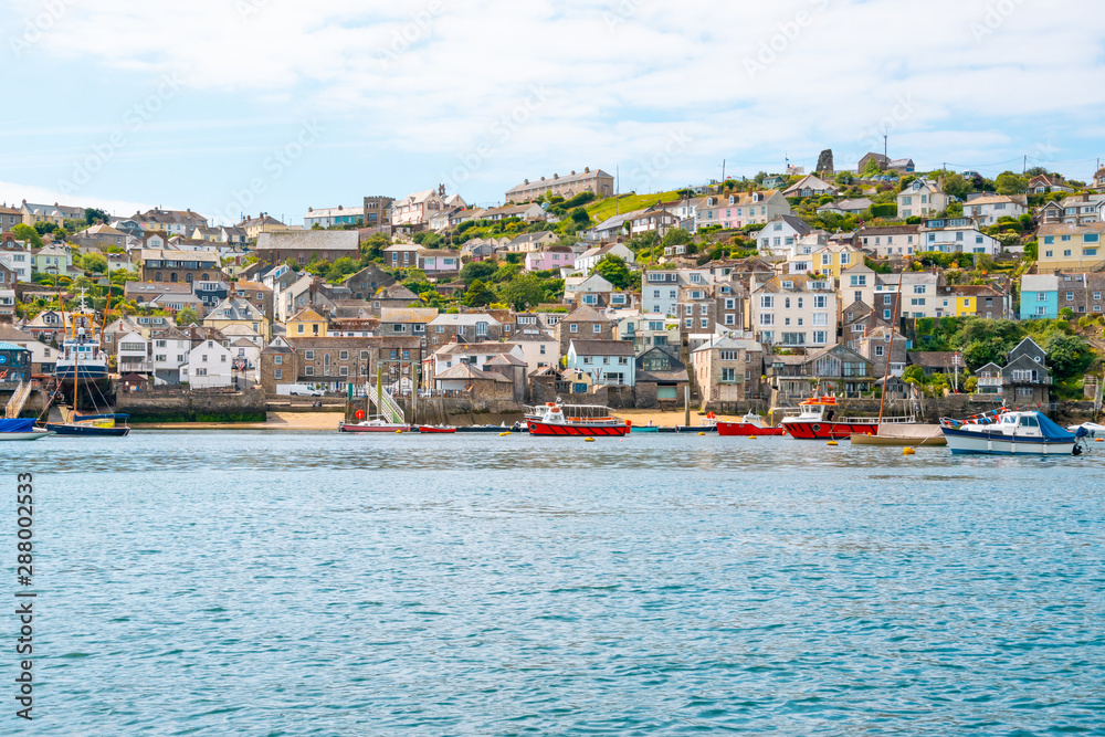 Beautiful Cornish harbour town Polruan, view from ferry across Fowey Estuary in South Cornwall, England