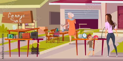 Garage sale flat vector illustration