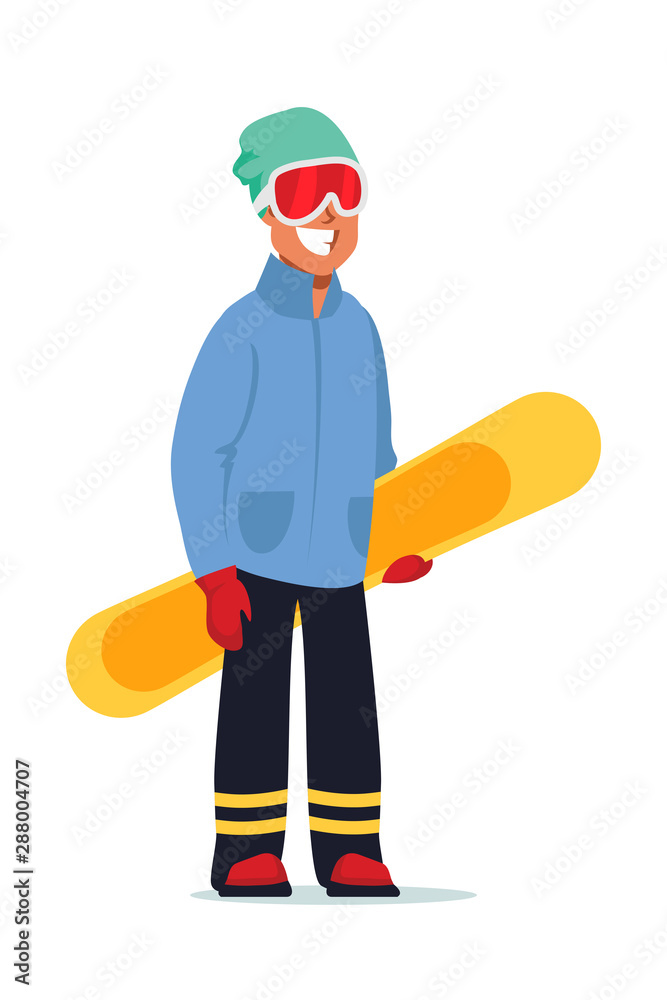 Happy snowboarder flat vector illustration