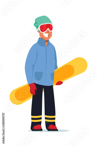 Happy snowboarder flat vector illustration