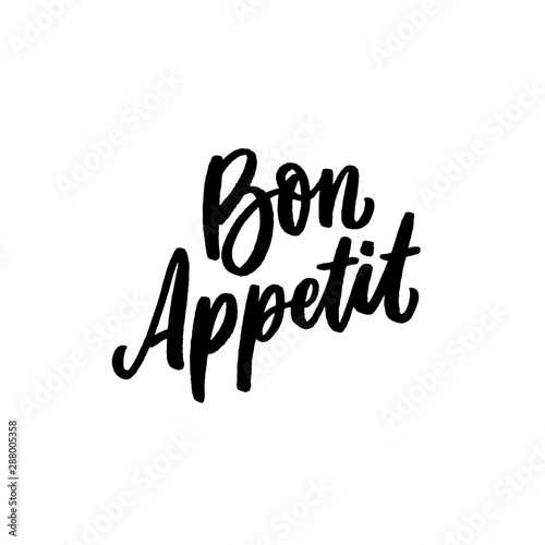 Bon appetit hand lettering word for sticker  decor  print. Modern stylized typography.