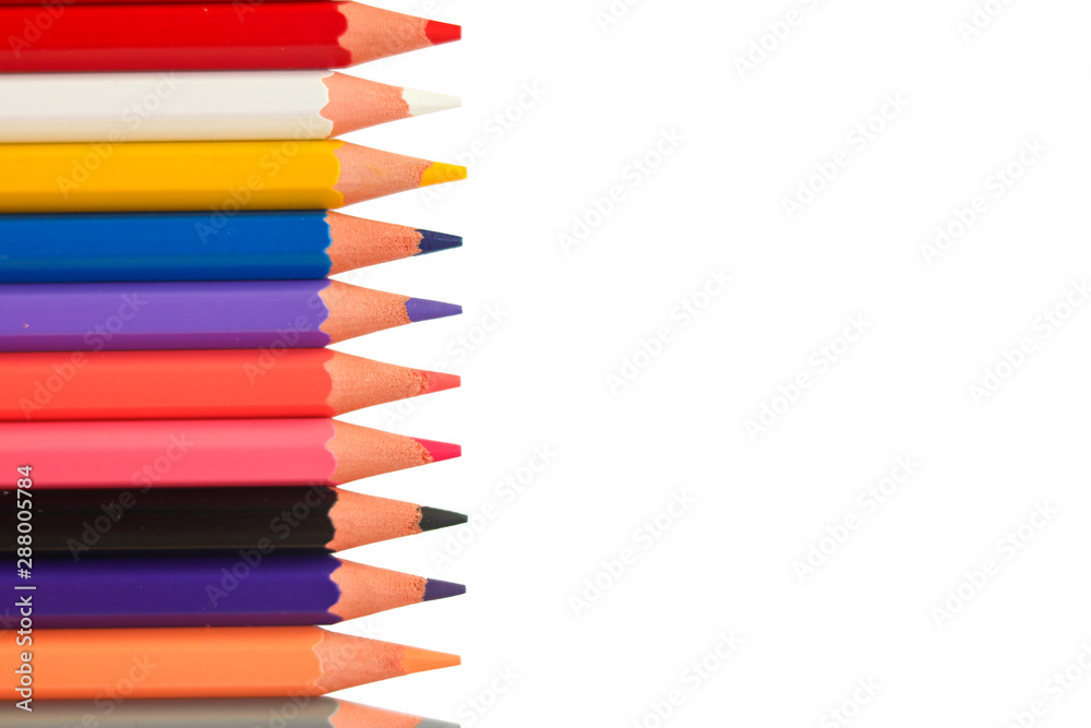 Line color pencils isolated on white background. Close-up Line color pencils isolated on white background. Close-up
