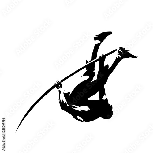 Pole vault, abstract isolated vector silhouette, ink drawing illustration photo