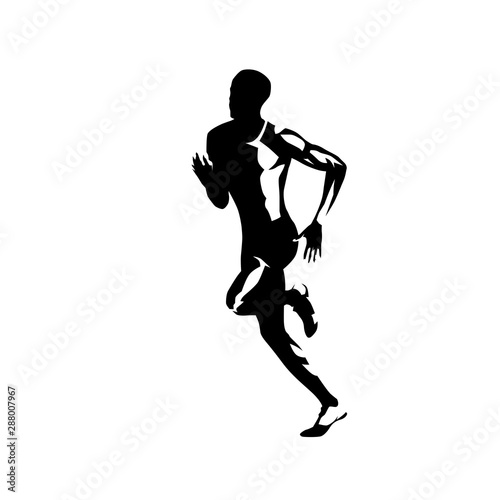 Runner, side view isolated vector ink drawing, abstract silhouette of running man