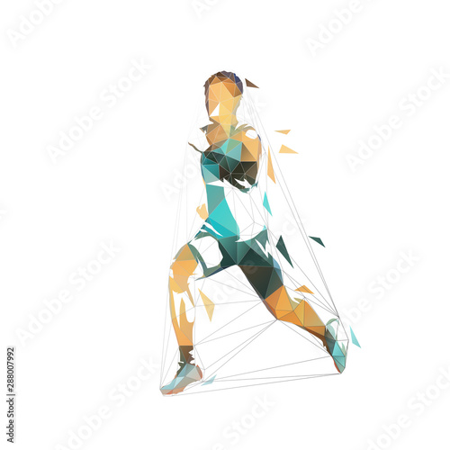 Running man, low polygonal vector illustration. Abstract geometric runner, side view