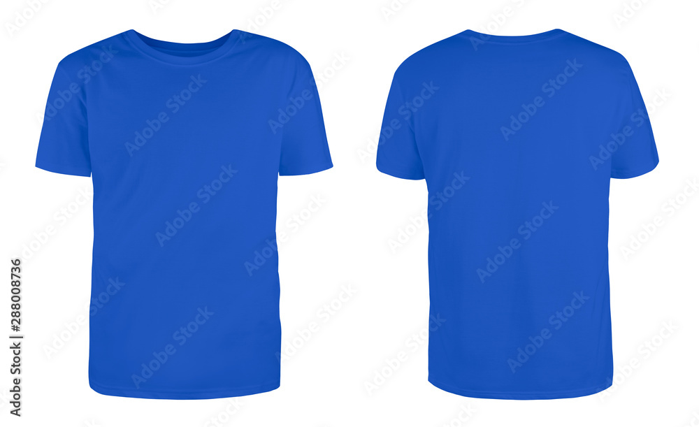 Men's blue blank T-shirt template,from two sides, natural shape on ...