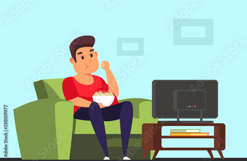 Man watching TV flat vector illustration