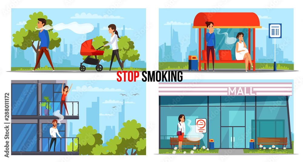 Stop smoking vector banner templates set Stop smoking vector banner templates set
