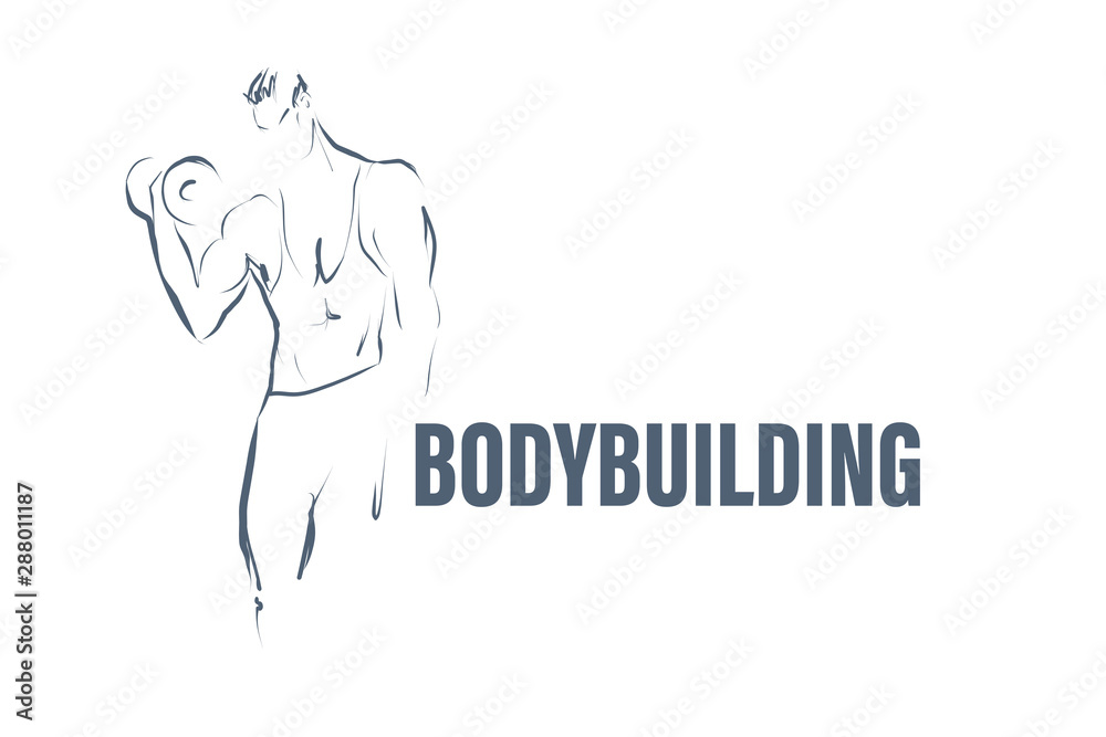 Obraz premium Аthletic man with dumbbell in hand. Hand drawn silhouette of bodybuilder. Vector