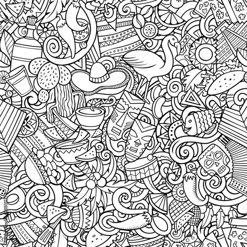 Cartoon cute doodles Latin America seamless pattern © balabolka